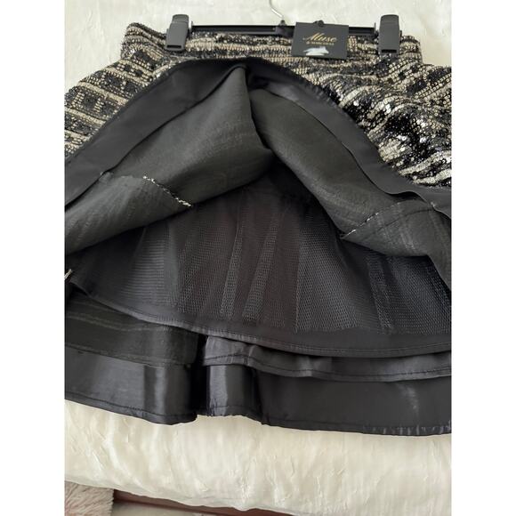 Muse by Marchesa Sequin Metallic Skirt Black Gold A-Line Cocktail NWT Size 10 - Picture 4 of 7